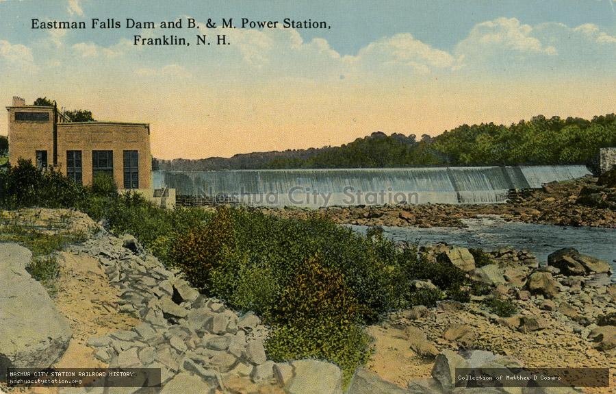 Postcard: Eastman Falls Dam and Boston & Maine Power Station, Franklin, N.H.